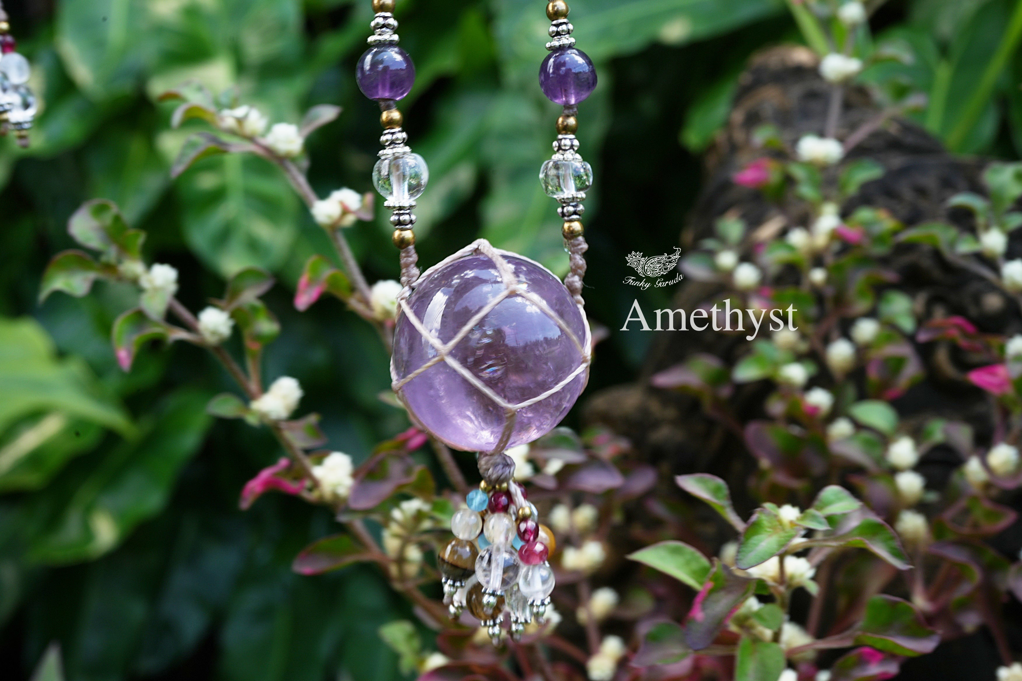 ほんのり虹入り★アメシストボール ネックレス 1302