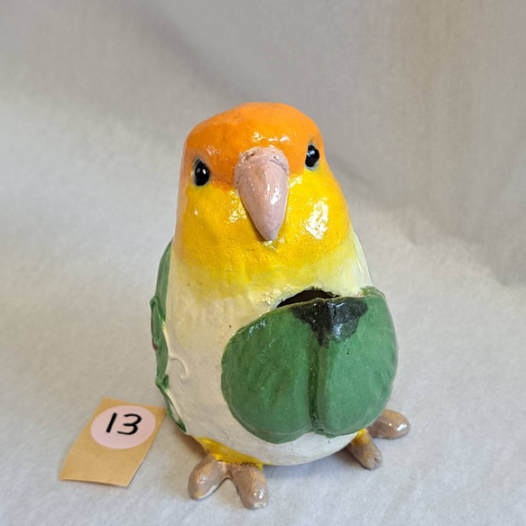 ⑬　お着替え小鳥　シロハラインコ　インコ　小鳥　インテリア　陶器小鳥　一輪挿し　置物　H728 11枚目の画像