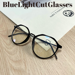 ブルーライトカットメガネ メガネ PCメガネ 伊達メガネ 度なし ブラック UNG-J-BK 1枚目の画像