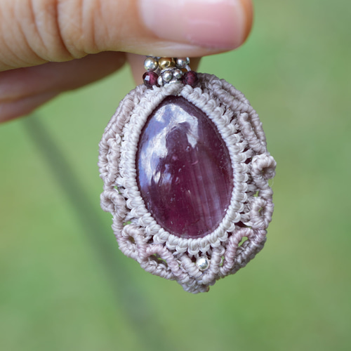 ☆高品質☆ほんのりスタールビー マクラメネックレス1304 ネックレス