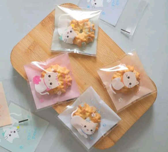 [送料無料] 4匹のネコちゃん ラッピング袋 7×7cm　35pcs 2枚目の画像