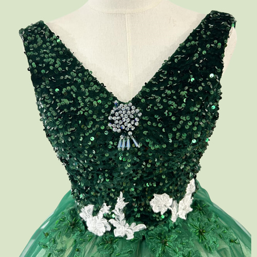 深めな緑 エレガント 花嫁 カラードレス 編み上げ 二次会/演奏会  