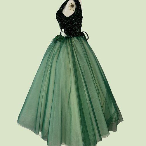 深めな緑 エレガント 花嫁 カラードレス 編み上げ 二次会/演奏会  