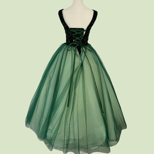 深めな緑 エレガント 花嫁 カラードレス 編み上げ 二次会/演奏会  