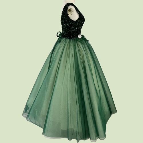 深めな緑 エレガント 花嫁 カラードレス 編み上げ 二次会/演奏会  