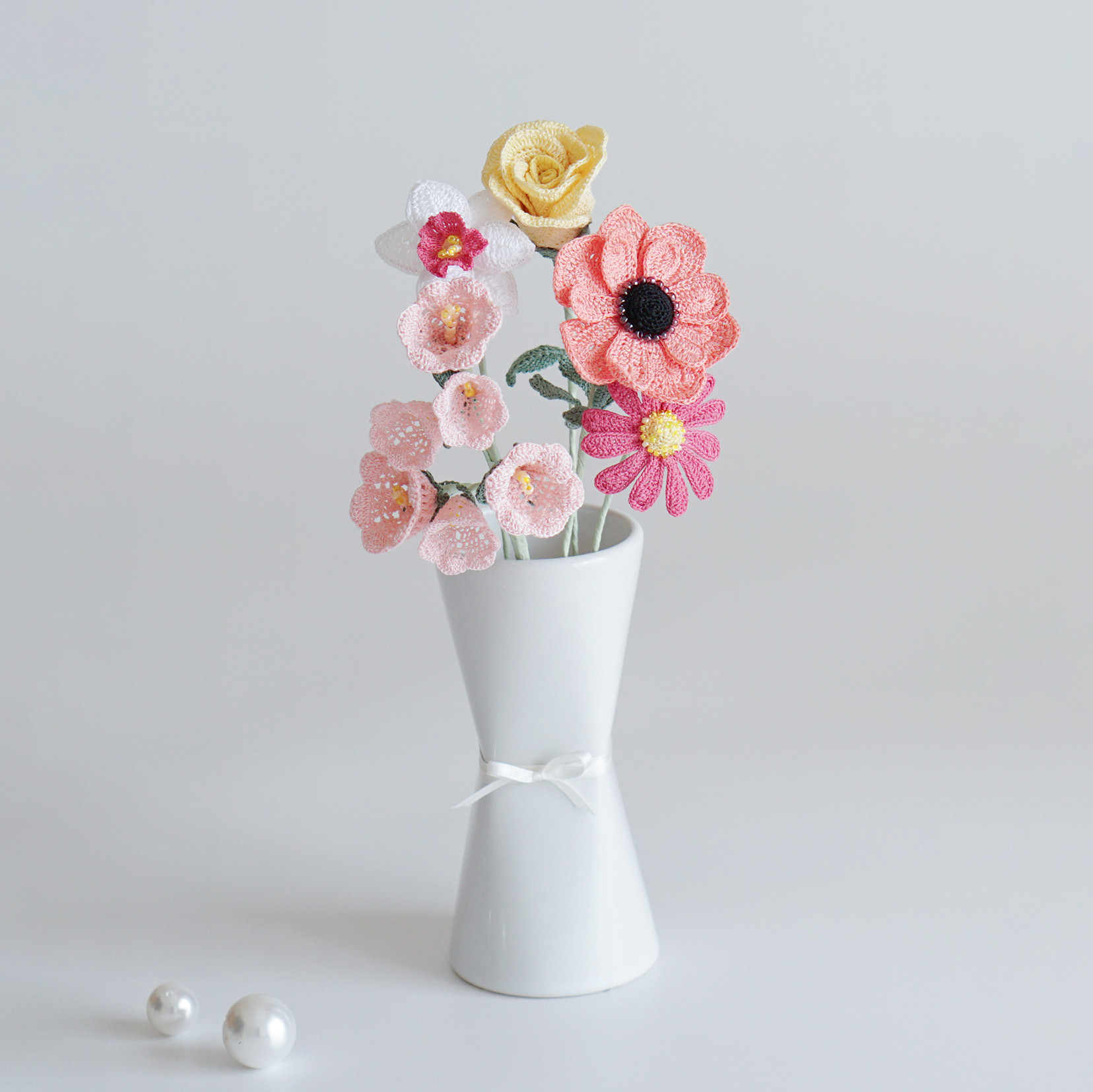 【クロッシェフラワーブーケ】桃色の調べ