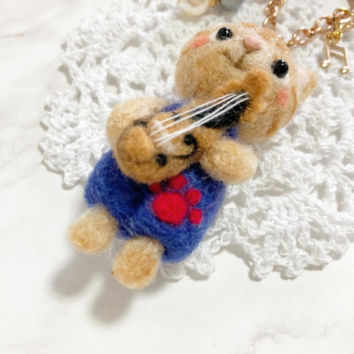 バイオリン弾きの茶トラくん 羊毛フェルト ねこ 猫 ネコ バッグ