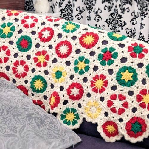 一点もの】かぎ針編み☆ウール☆マルチカバー☆クリスマス カーペット