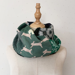 ミナペルホネン ネイビーブラック系パッチ ボリュームスヌード