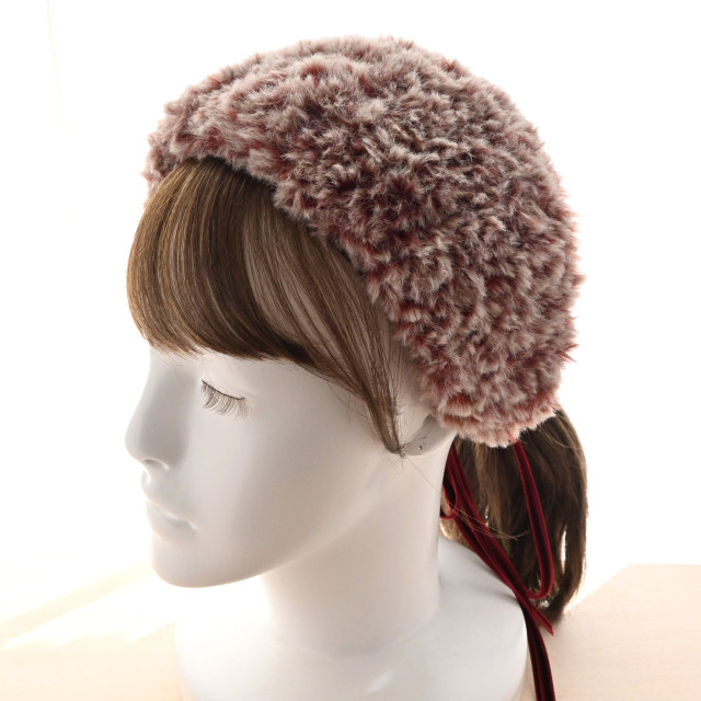 《 結ぶタイプ》2way★ふわふわファーとベルベットリボンのヘアバンド＊ボルドー