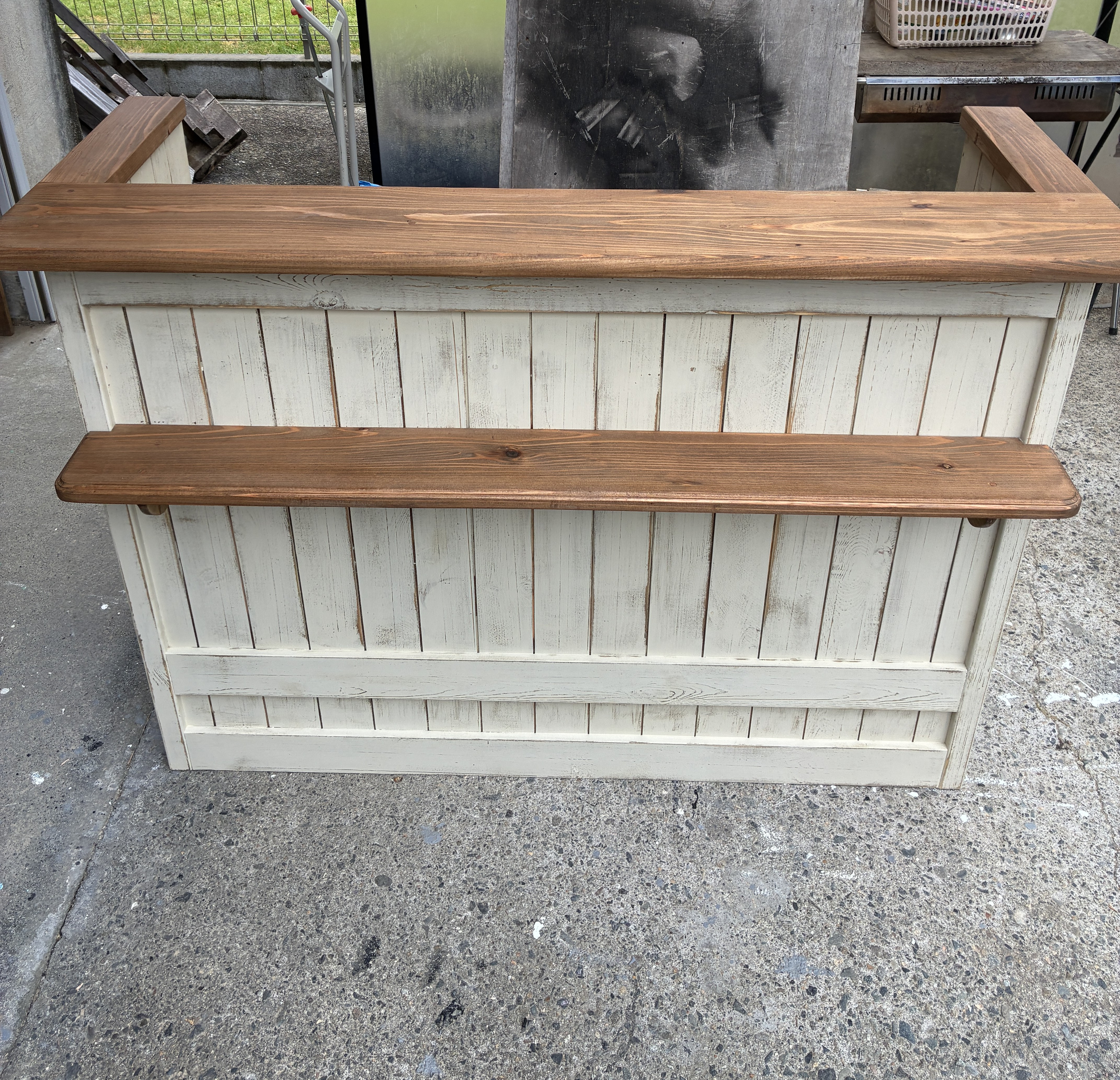 受注製作★アイボリーシャビー【飾り棚★コの字型レジ用凹み付】受付カウンターテーブル　レジカウンター【13００】★