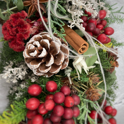 ＊Natural＊クリスマスガーランド☆ドライフラワーリース 受注制作】赤い実のフレッシュクリスマスガーランド:ドライフラワー