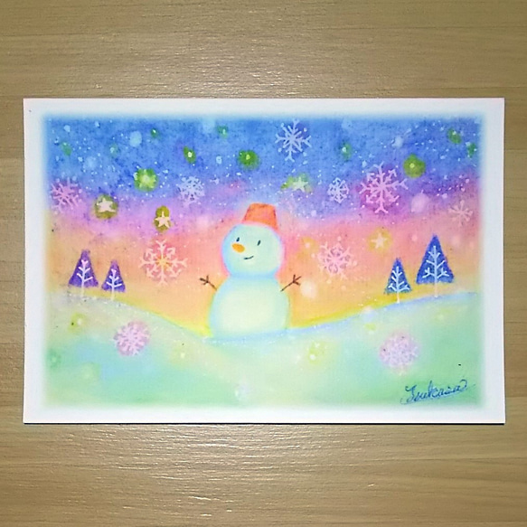雪だるま絵葉書2枚　透明水彩ポストカード　クリスマス　寒中お見舞い 2枚目の画像