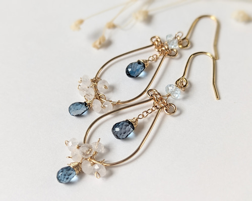 14kgf ロンドンブルートパーズシャンデリア☆ピアス ピアス（フック