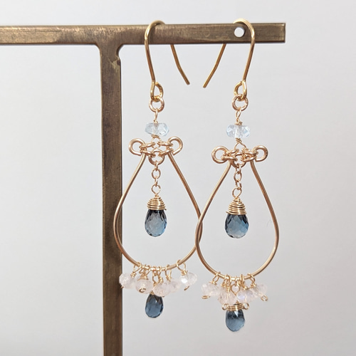 14kgf ロンドンブルートパーズシャンデリア☆ピアス ピアス（フック