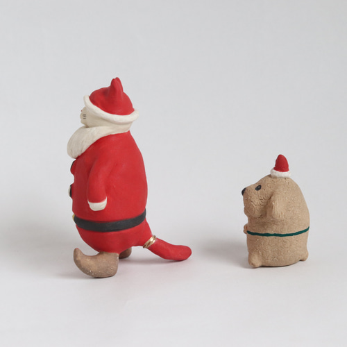 陶人形 猫サンタとトナカイ犬（トイプードル） その他置物 COCOSTONE