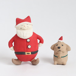陶人形　猫サンタとトナカイ犬（トイプードル） 2枚目の画像