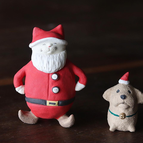 陶人形 猫サンタとトナカイ犬（トイプードル） その他置物 COCOSTONE
