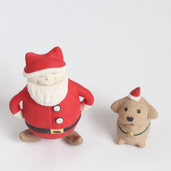 陶人形　猫サンタとトナカイ犬（トイプードル） 3枚目の画像