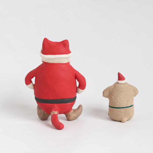 陶人形 猫サンタとトナカイ犬（トイプードル） その他置物 COCOSTONE