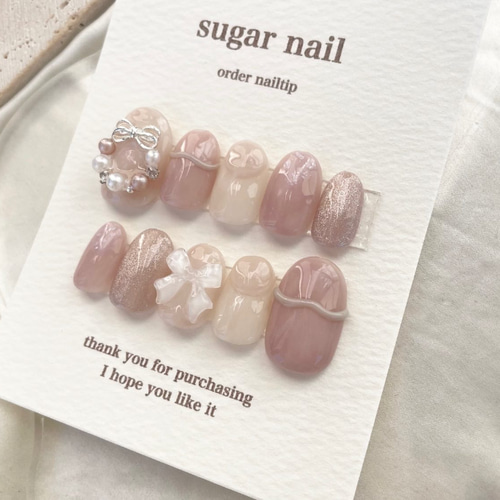 ネイルチップ クリスマスネイル 冬ネイル ピンク クリスマスリース