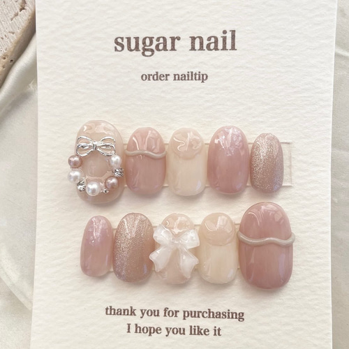 ネイルチップ クリスマスネイル 冬ネイル ピンク クリスマスリース