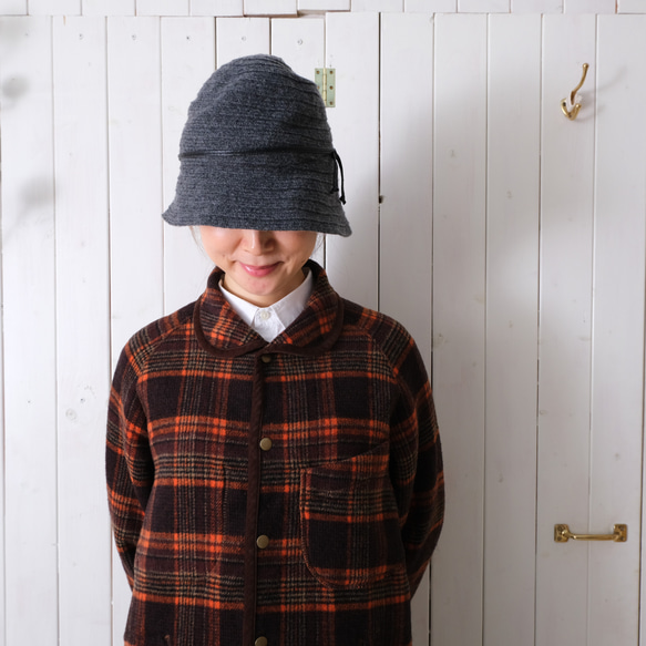 reversible wool coat * beige & orange check * 第4張的照片