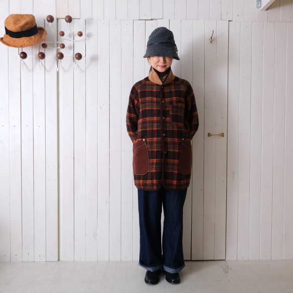 reversible wool coat * beige & orange check * 第12張的照片