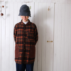 reversible wool coat * beige & orange check * 第2張的照片