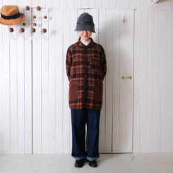 reversible wool coat * beige & orange check * 第3張的照片