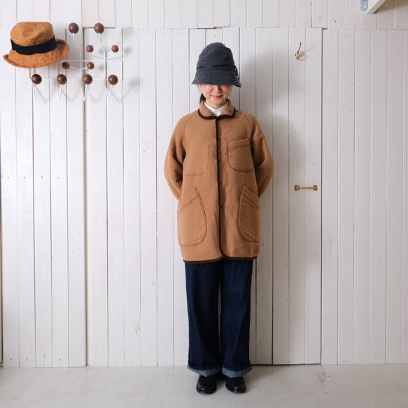 reversible wool coat * beige & orange check * 第7張的照片