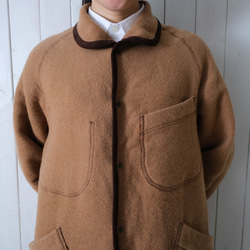 reversible wool coat * beige & orange check * 第9張的照片
