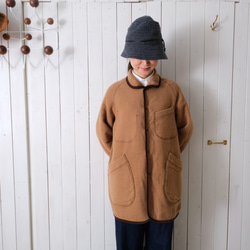 reversible wool coat * beige & orange check * 第6張的照片