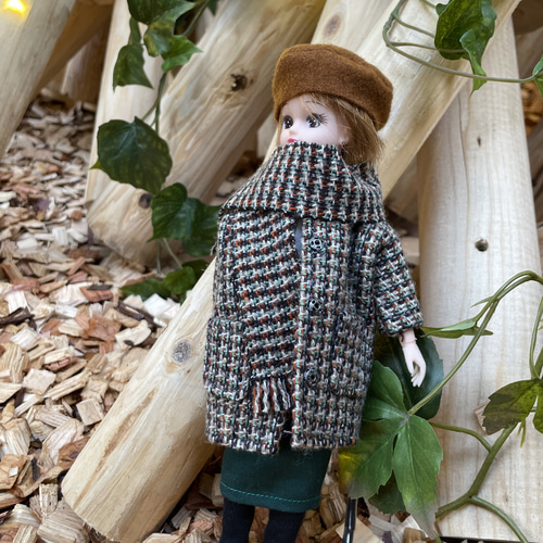 リカちゃん　洋服　yellowチェック❤︎ロングコート  ハンドメイド リカちゃん 洋服 yellowチェック❤︎ロングコート ハンドメイド