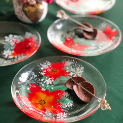 クリスマスポインセチア 食器セット12月15日まで クリスマスに使いたい！！ポインセチア＆雪の結晶のケーキプレート 中