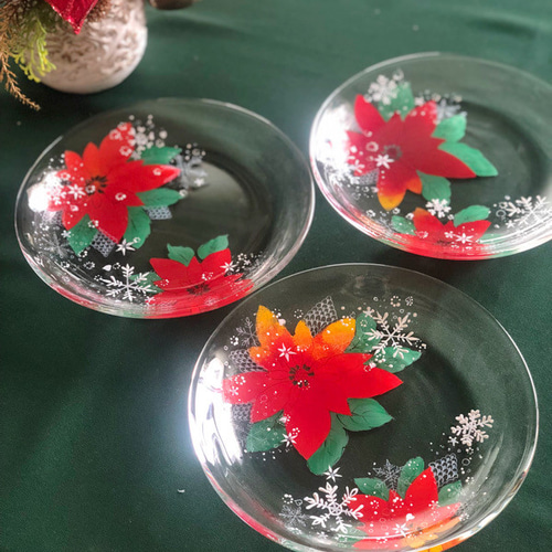 クリスマスに使いたい！！ポインセチア＆雪の結晶のケーキプレート 中