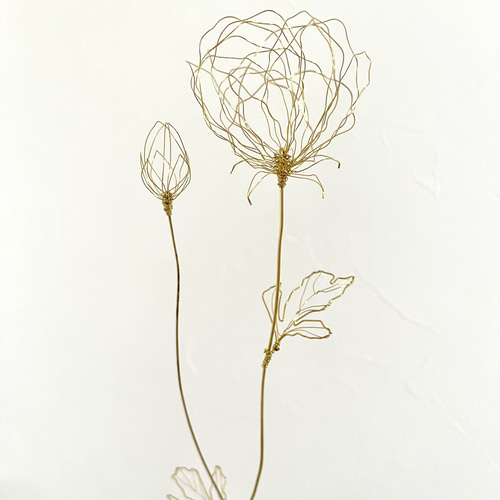 受注制作】真鍮のラナンキュラス（葉、蕾付き） ワイヤーアート