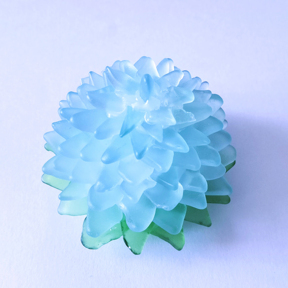 【海灯花】シーグラスのお花のランプシェード ライトブルー×グリーン  瑠璃唐草（るりからくさ）ギフトラッピング対応 2枚目の画像