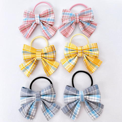 ヘアゴム】制服りぼんゴム チェック柄 学生 JK 制服のりぼんのような