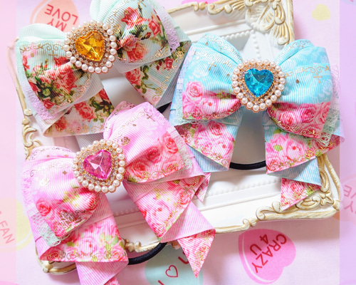 リボン　ヘアゴム♡カノンリボン～long～♡アンティークローズ♡ハンドメイド リボン ヘアゴム♡カノンリボン～long～♡アンティークローズ