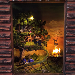 秘密基地 ～黄昏のツリーハウス ～ ◆ジオラマ・アート◆1点物 照明オブジェ◆おしゃれインテリア 1枚目の画像
