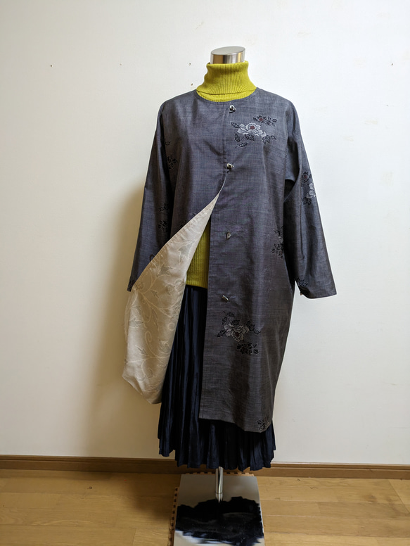 SOLD 着物リメイク リバーシブルコート 大島紬 FREE SIZE コート