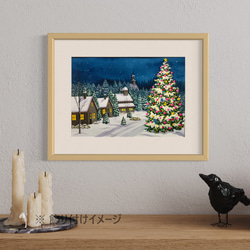 「星降るクリスマス」透明水彩画　原画　風景画　額縁付　F4サイズ 2枚目の画像