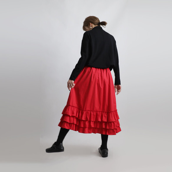 ＊ラスト１　初夏ＳＡＬＥ　７６cm　段々フリル裾　ギャザー スカート  ペチスカート　フレア　上質コットン　K16B 10枚目の画像