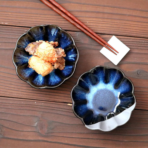 小石原焼 小石原焼き 藍釉 鉄釉掛分 菊皿 丸皿 小皿 12.0cm
