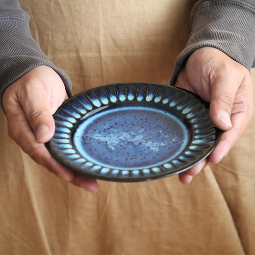 小石原焼 小石原焼き 秀山窯 藍釉 リム皿 フラット皿 ワンプレート