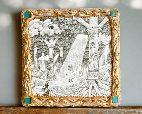 原画「心の休憩場所」ペン画とテクスチャーアート 森 絵画 絵画 ソラノ