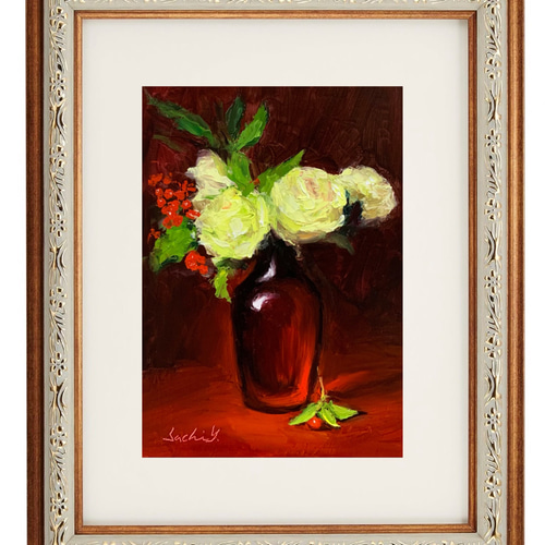 油彩画 Roses and Red Glass 絵画 Sachi Yoshimoto Art 通販 16858712
