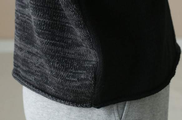 秋冬.綿のゆったりニット.  無地 手編み コットンセーター 重ね着　黒い 11枚目の画像