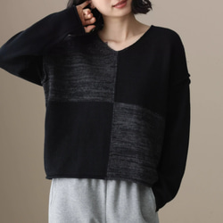 秋冬.綿のゆったりニット.  無地 手編み コットンセーター 重ね着　黒い 8枚目の画像